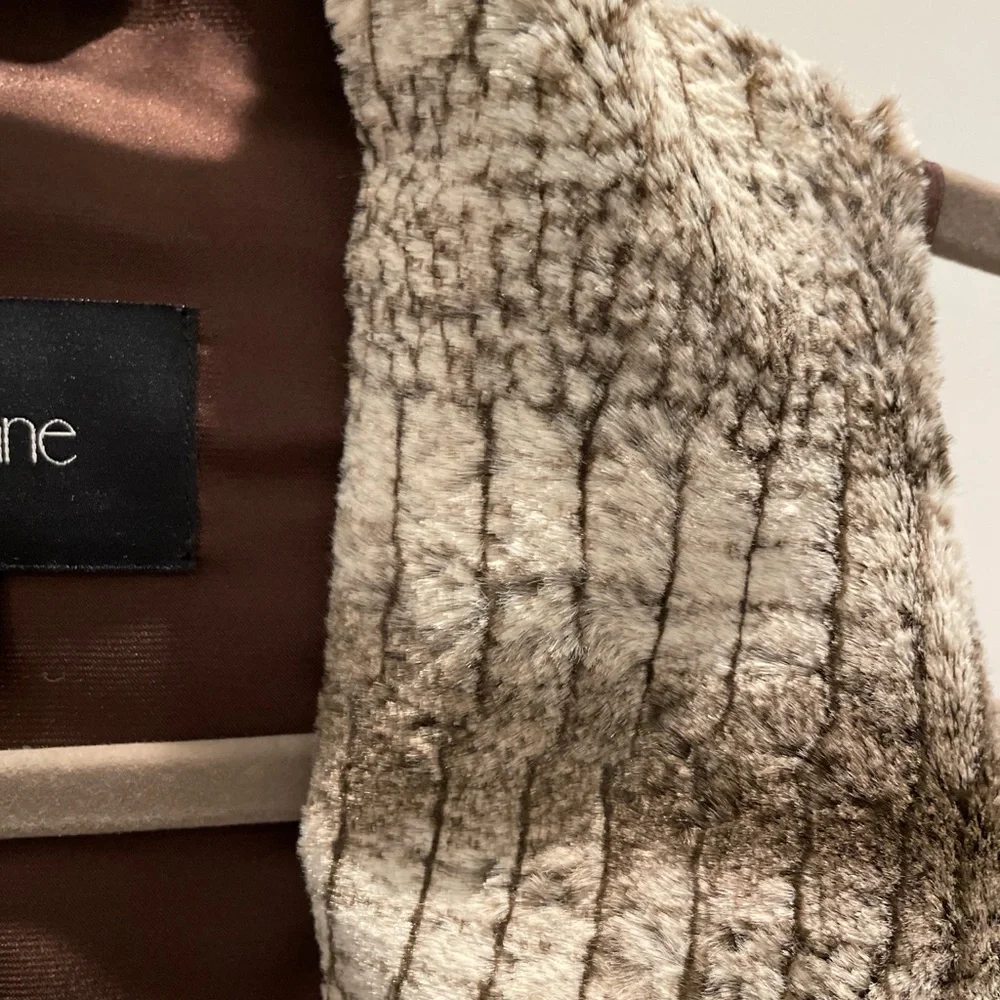 Karen Kane Faux Fur Women’s Vest Sz XS Brown Cream SnakeSkin Cabincore Waterfall - Picture 5 of 7